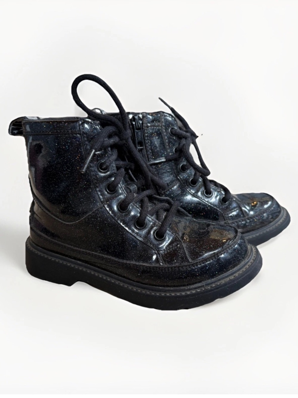 UGG Robley Glitter Boots Girls Size 13 Black Lace Up Zip Combat 1116377K
